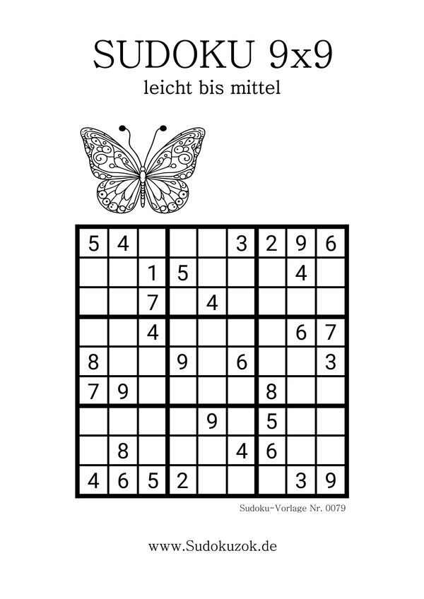 Sudoku 9x9 einfache mit dem Schmetterling