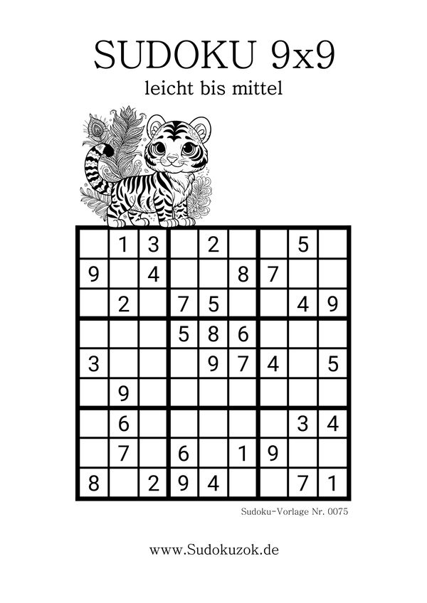 Sudoku Rätsel einfache mit dem starken Tiger