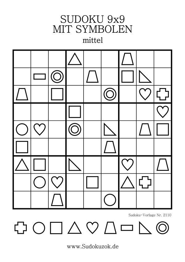 Sudoku 9x9 mit Symbolen zum Ausdrucken