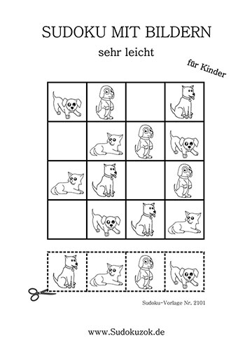 Sudoku mit Hundebildern für Kinder zum Drucken
