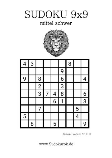 Löwen-Sudoku Stufe Mittel kostenlos