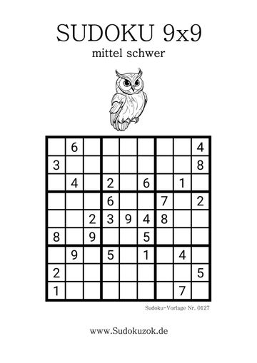 Sudoku mit der Eule zum Ausdrucken