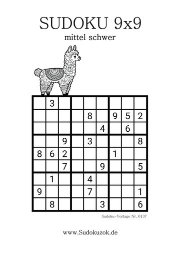 Sudoku mittel als PDF-Vorlage gratis download