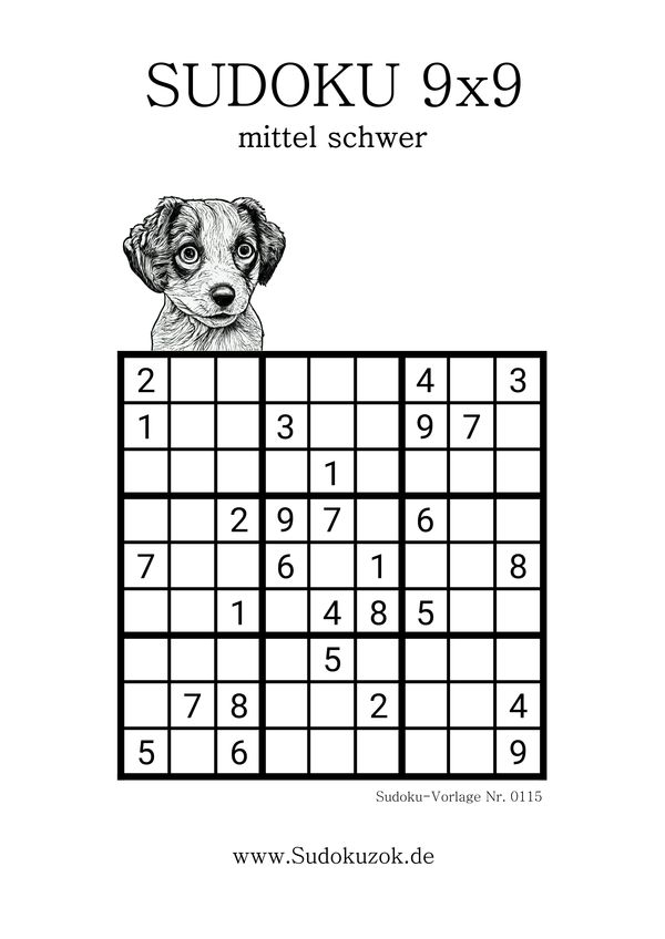 Hunde Sudoku Rätsel mittel schwer mit Lösung