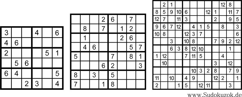 Sudoku in den Größen 6x6 8x8 12x12