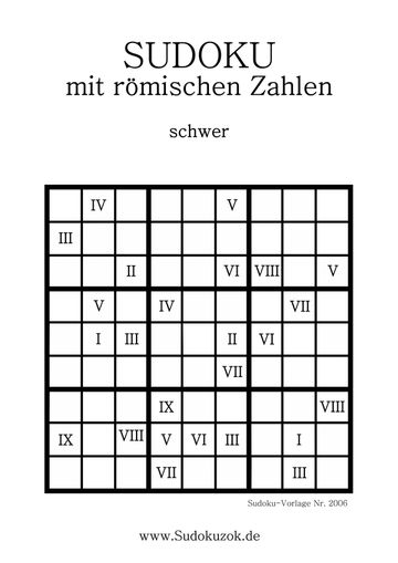 schwere Sudoku mit römischen Ziffern ausdrucken