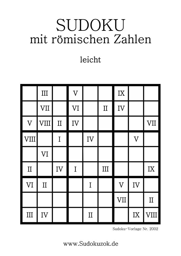 Sudoku mit römischen Zahlen - leicht