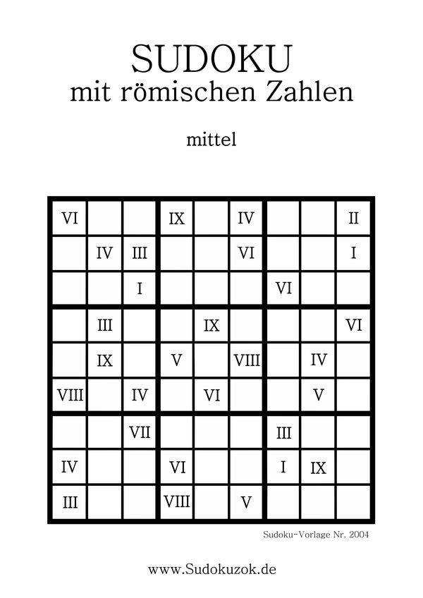 Sudoku römische Zahlen drucken kostenlos