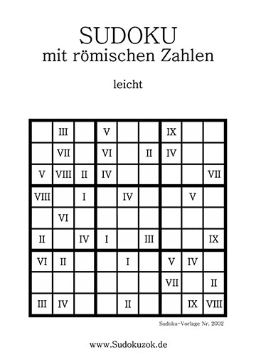 Sudoku mit römischen Zahlen zum Drucken