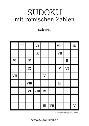 Sudoku mit römischen Zahlen schwer mit Lösung
