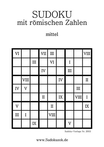 Sudoku römische Ziffern zum Drucken