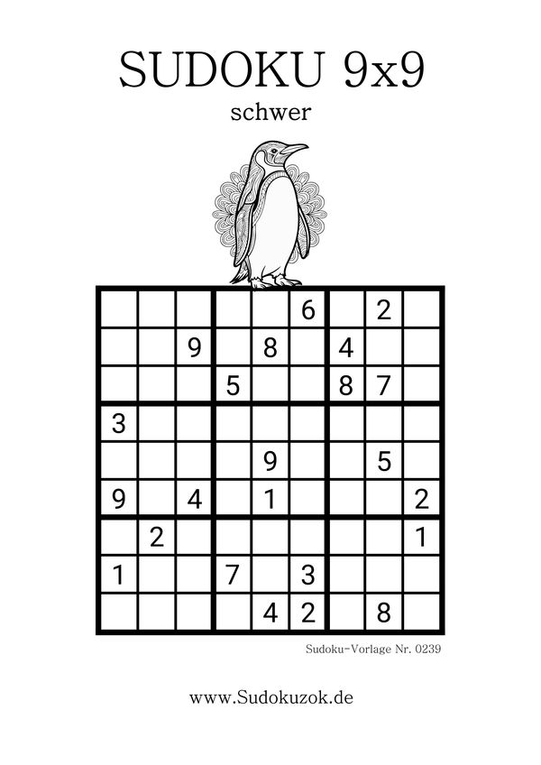 9x9 sudoku Puzzle schwer mit Lösung
