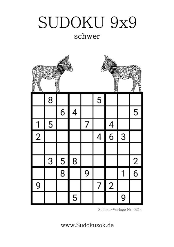 9x9 Sudoku schwer mit Lösung zum Drucken