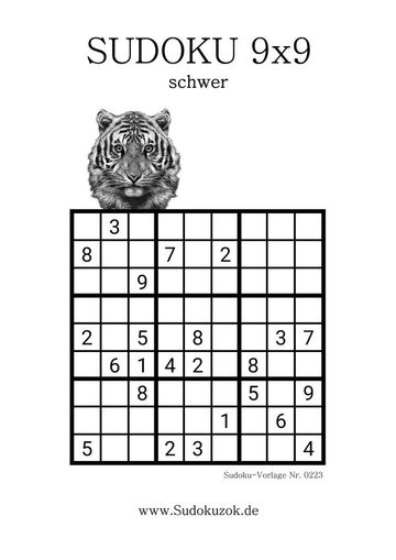 9x9 Sudoku schwer tigerstark