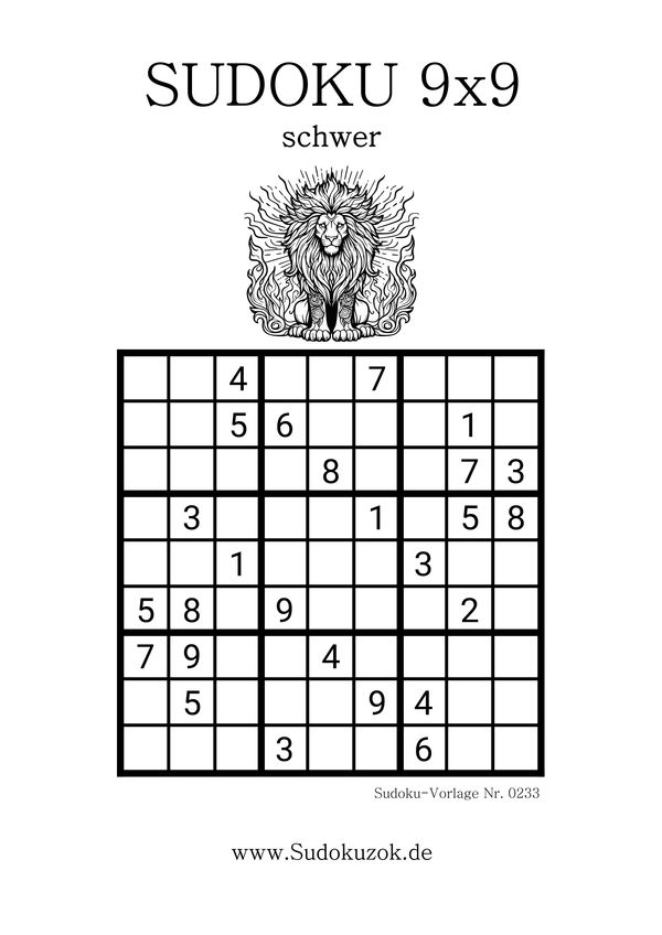 Schwere Sudoku wilder Löwe
