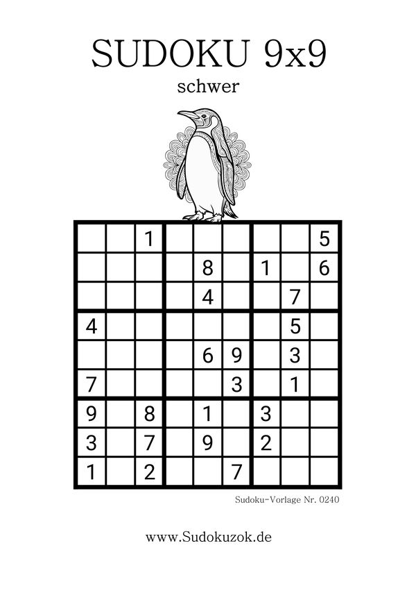 Sudoku 9x9 schweres Rätsel als PDF herunterladen