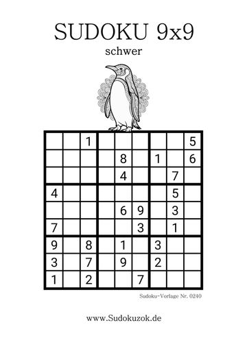 Sudoku 9x9 schweres Rätsel als PDF jetzt downloaden