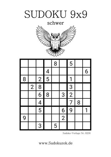 Sudoku Eule schwer symmetrisches Rätsel