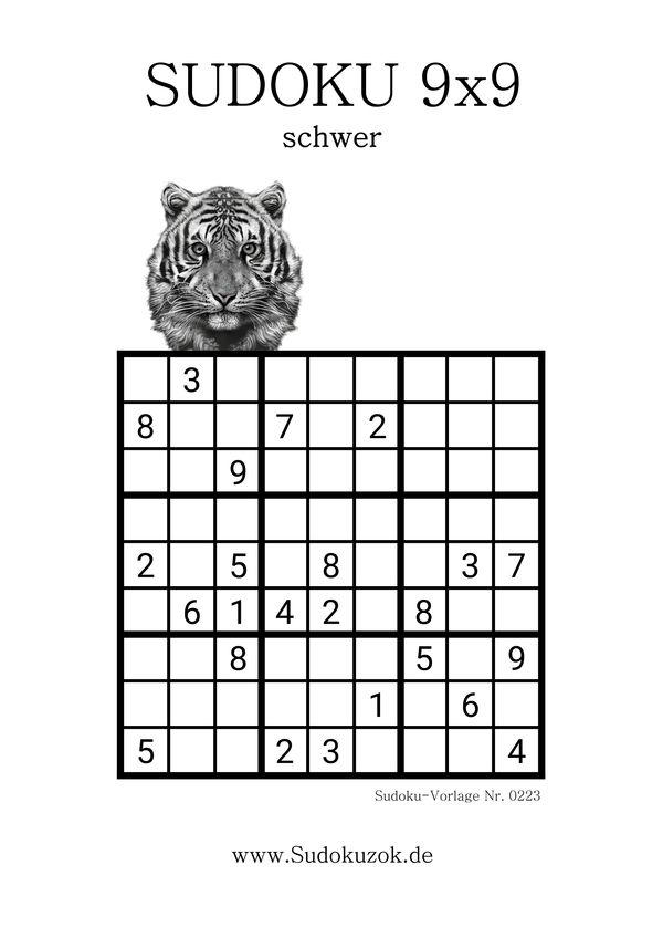 Sudoku Rätsel schwer Tiger