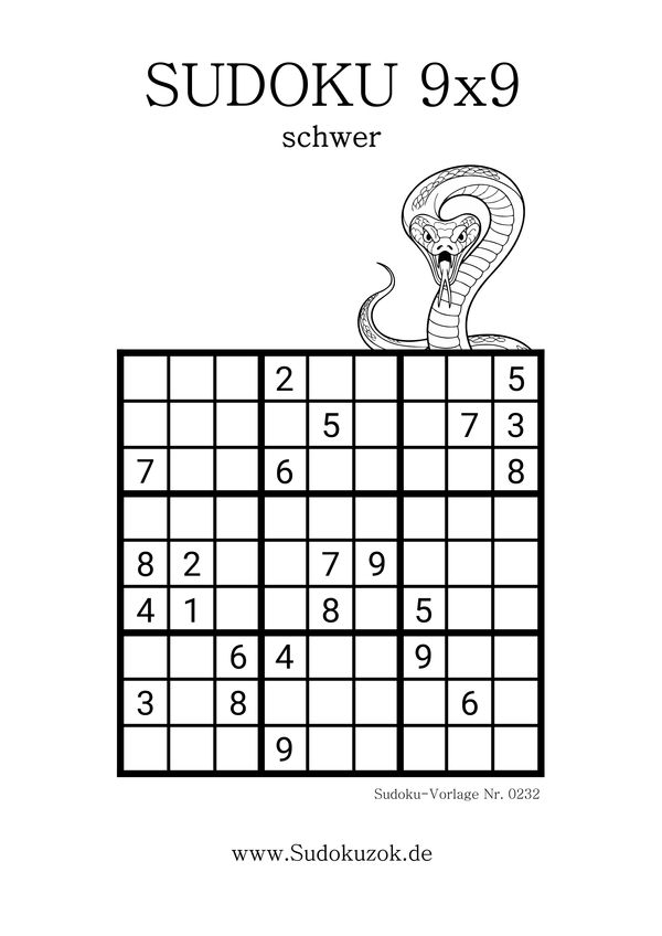 Sudoku schweres Rätsel Schlange