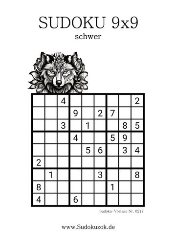 Sudoku in der Stufe schwer zum Drucken mit Lösung
