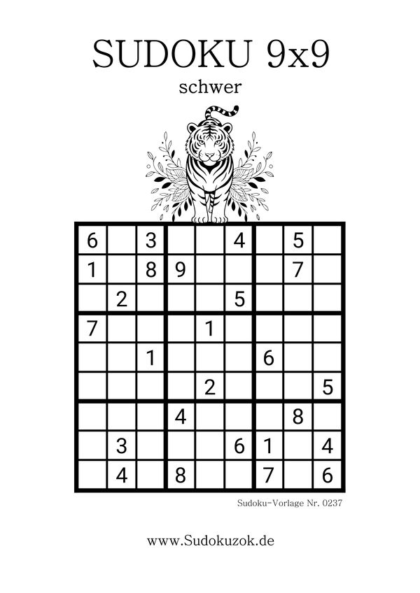 Tiger-Sudoku Stufe schwer gratis