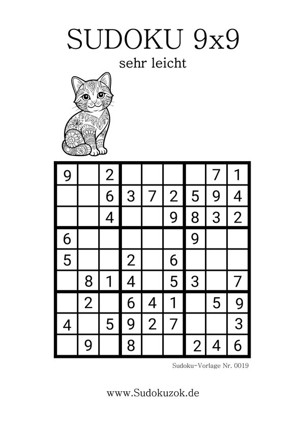 Sudoku 9x9 für Anfänger zum Drucken