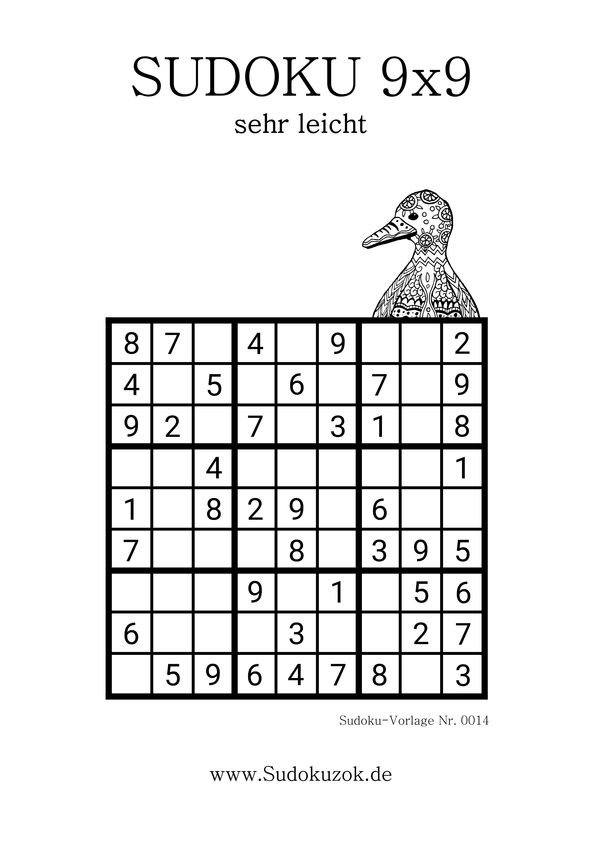Sudoku sehr leicht 9x9 zum Ausdrucken für Anfänger