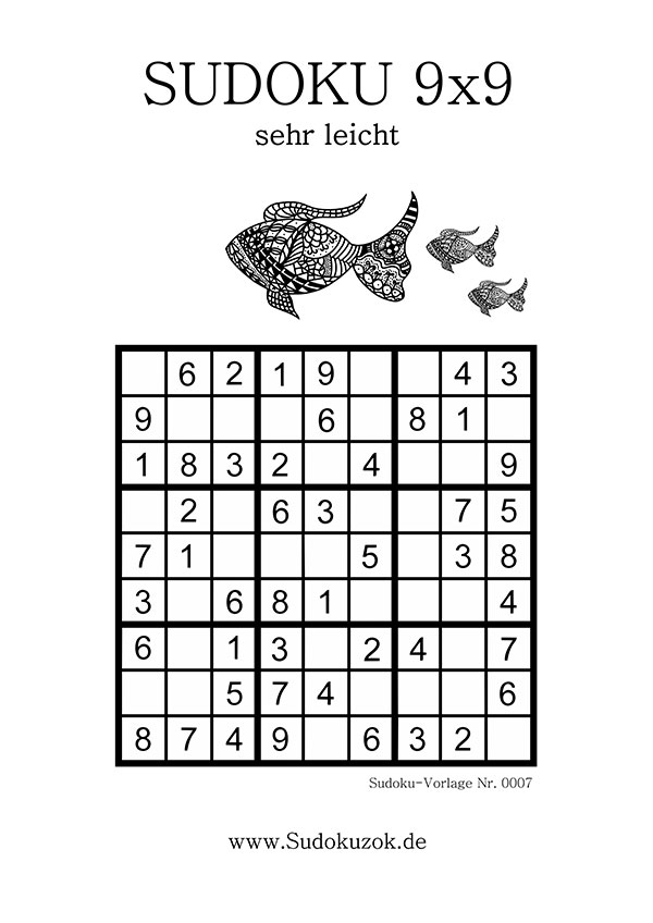 Sudoku Vorlage sehr leicht zum Drucken