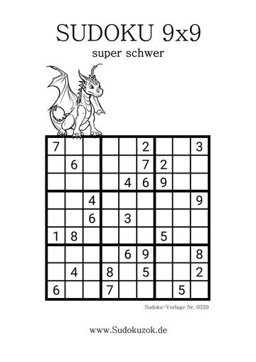 Sudoku 9x9 super schwer Drachenstark