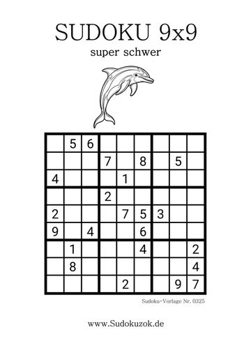 Sudoku sehr schwer mit dem Delfin für Erwachsene