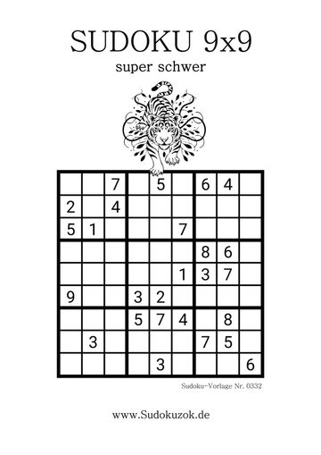 Sudoku Stufe super-schwer zum Drucken kostenlos