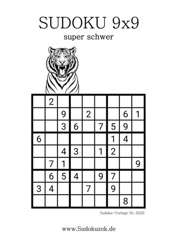 Tiger-Sudoku sehr-schwer für Erwachsene kostenlos