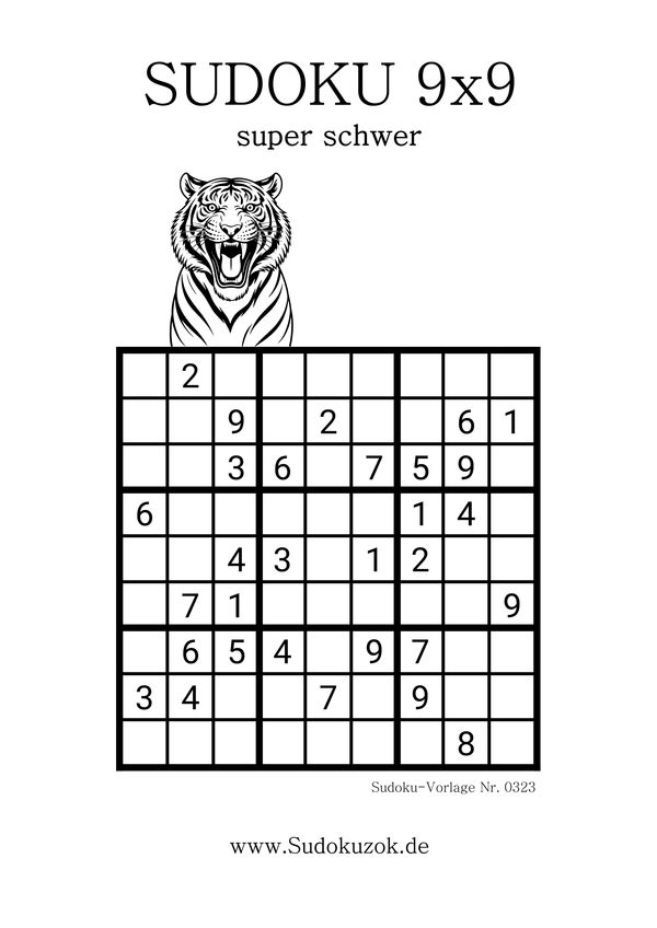 Tiger-Sudoku sehr schwer für Erwachsene