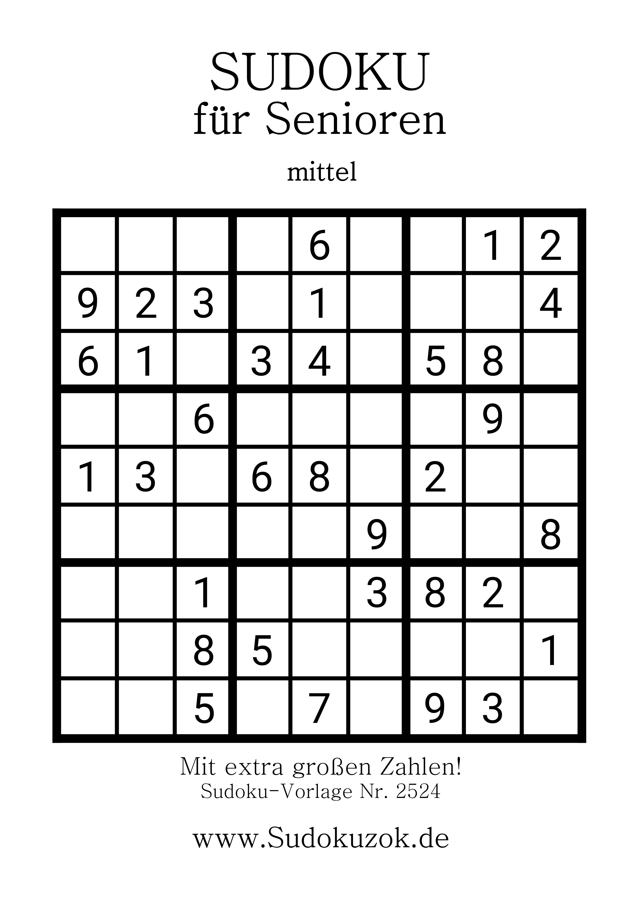 9x9 Sudoku Stufe mittel für Senioren