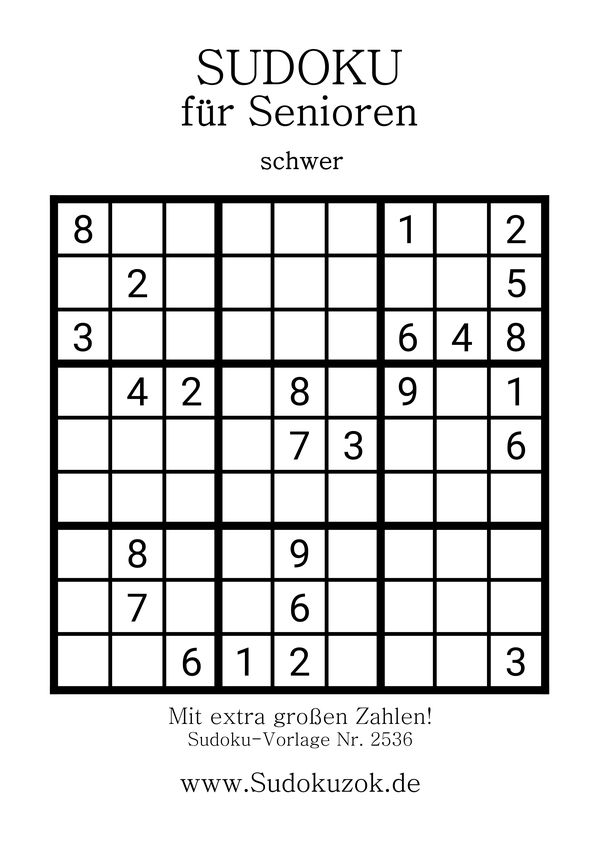 9x9 Sudoku schwer für Senioren kostenlos