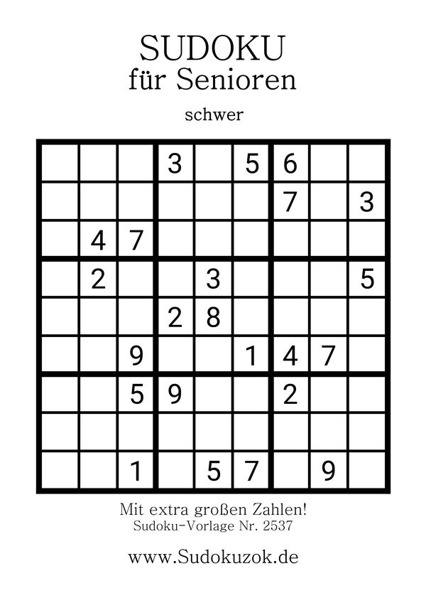 Schwere 9x9 Sudoku für Senioren mit großen Zahlen