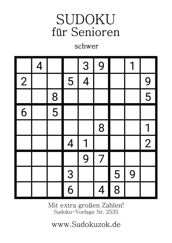 Senioren 9x9 Sudoku Stufe schwer
