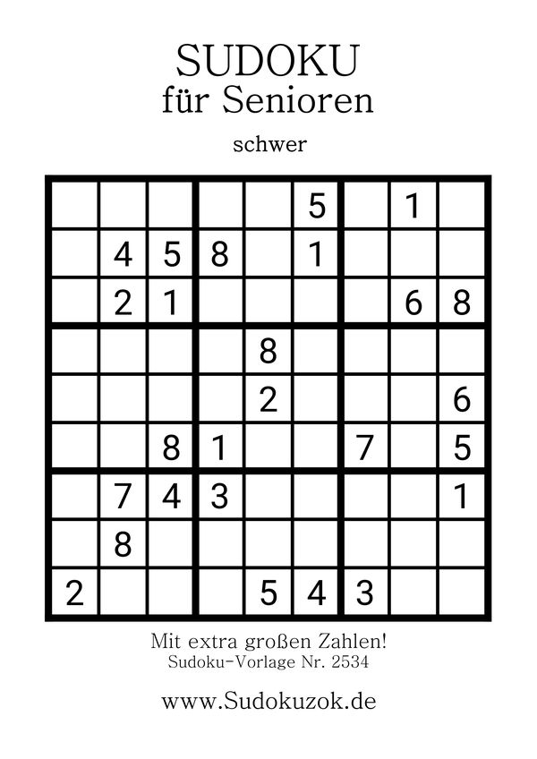 Sudoku Senioren schwer ausdrucken