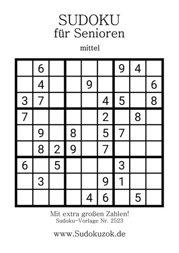 Sudoku 9x9 für Senioren Stufe mittel groß