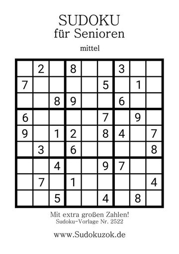 Sudoku Rätsel für Rentner mittel kostenlos