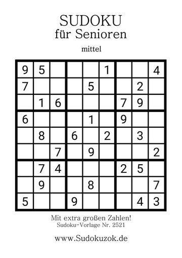 Sudoku Senioren Stufe mittel mit Lösung