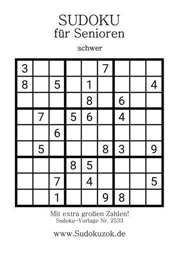 Sudoku Senioren schwer kostenlos